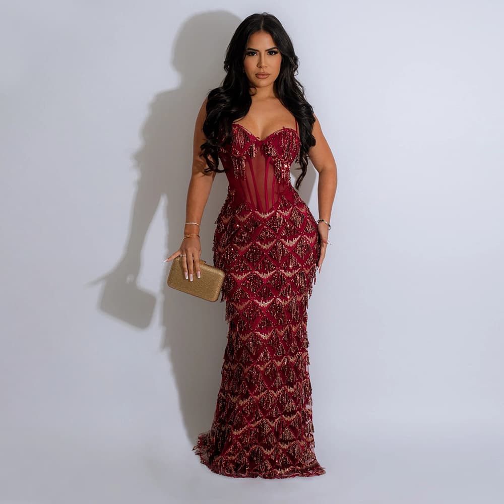 Women's Clothing Sequin Party Long Skirt Fashion Sling Hip A Line Skirt Dress