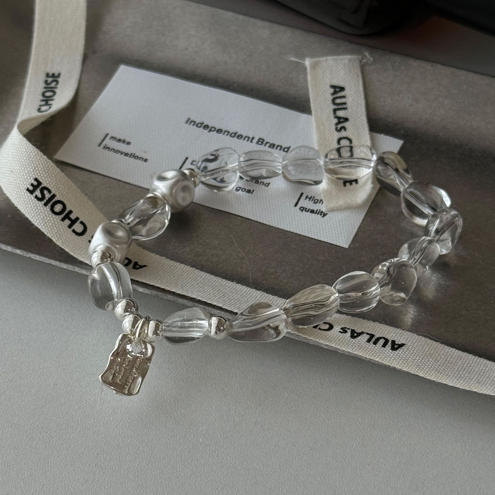 S Pure Silver White Crystal Square Bead For Women, Korean Ins, High-end And Niche Design, Elastic Rope Bracelet