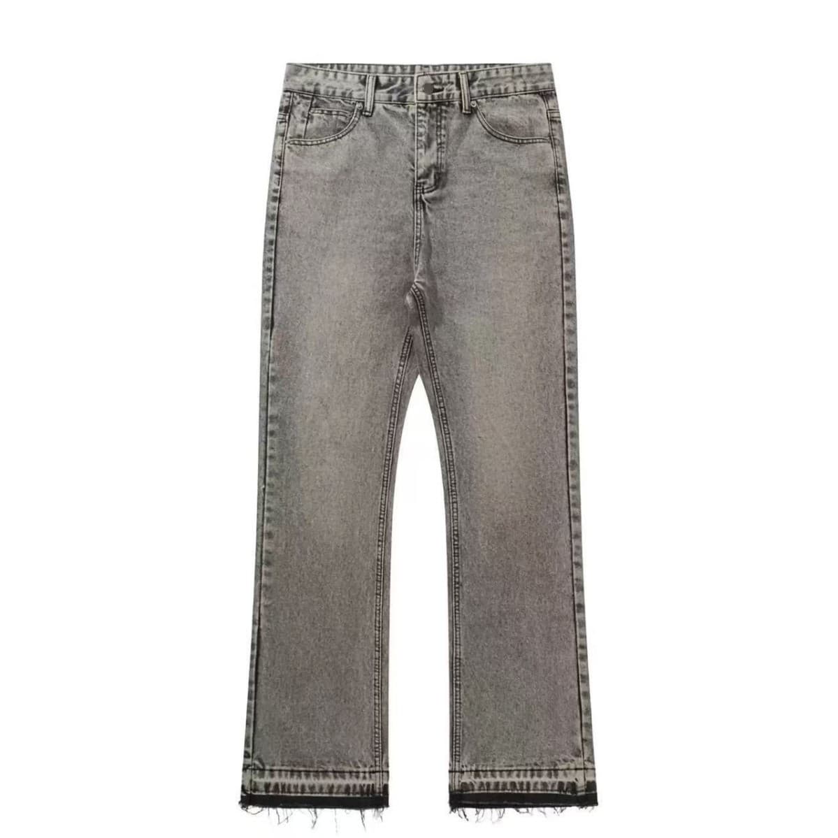 Men's Distressed Flared Jeans - Vintage Grey Cleanfit Denim With Frayed Hem, High Street Micro Bell Bottoms​