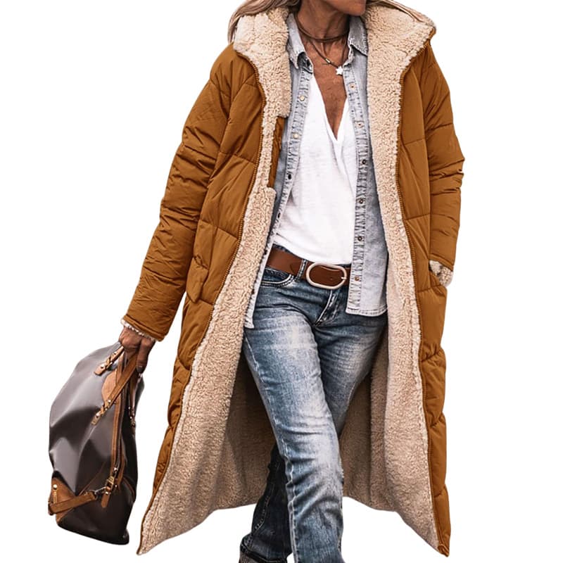 Women's Clothing solid color hooded cotton jacket long sleeve double sided wear winter warm cardigan jacket cotton coat