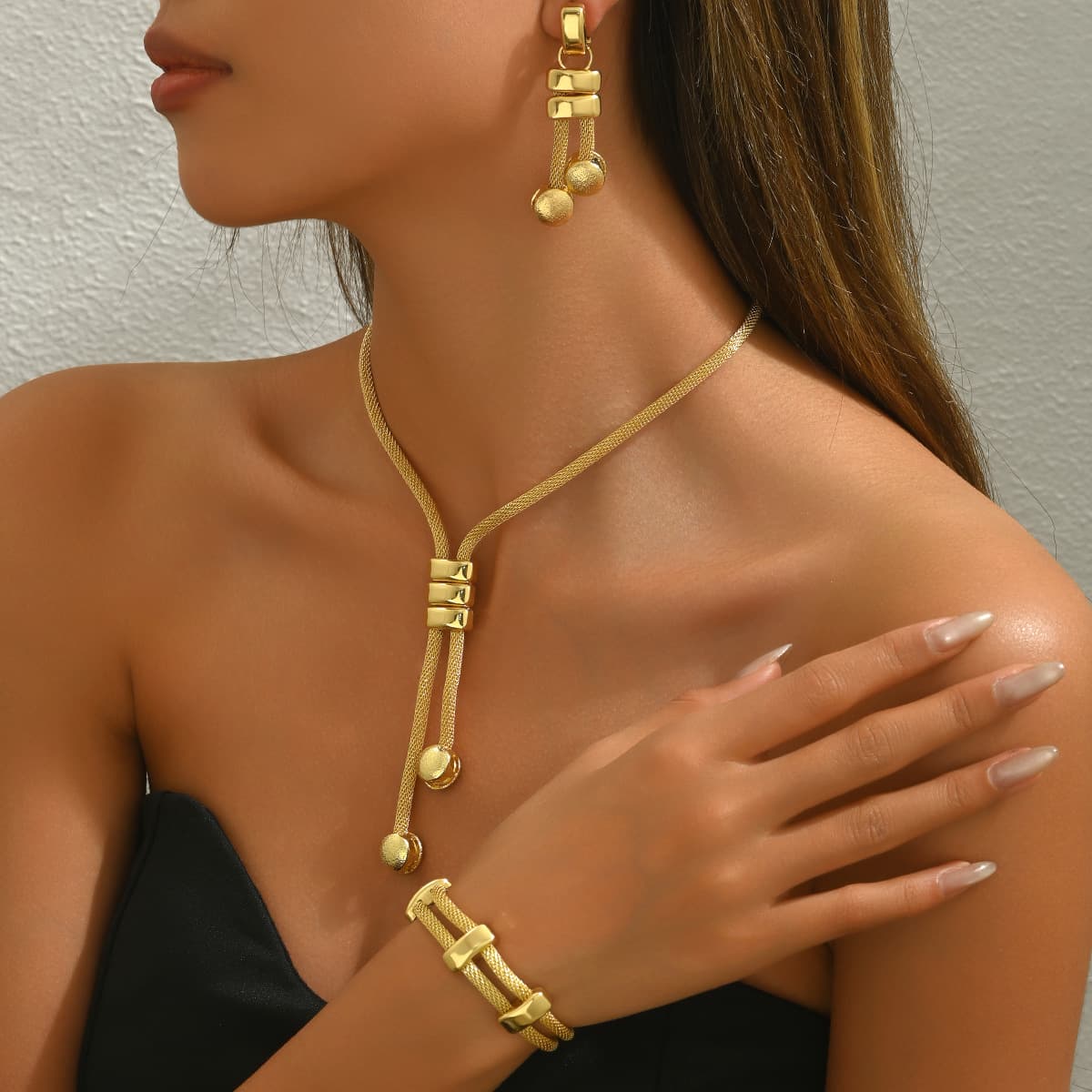 Women’s Jewelry Set Fashion Ladies Jewelry Set Electroplating Long Necklace Geometric Tassel Earrings Versatile Bracelet For Women