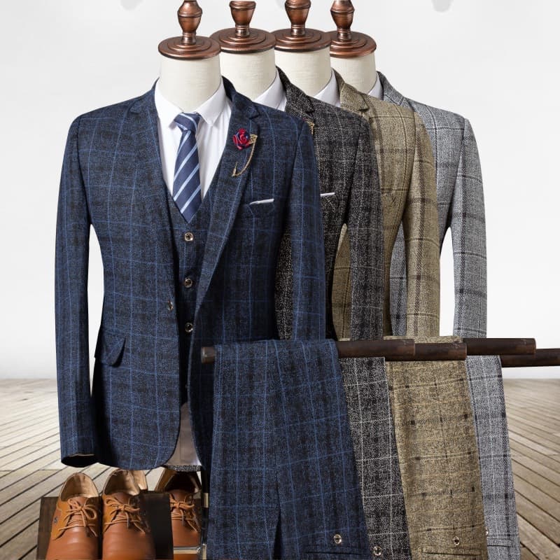 Men's Clothing 2024 autumn new men's British slim plaid suit three piece suit men's suit casual dress suit trendy
