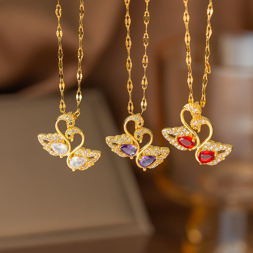 Cross-Border Korean Version Light Luxury Autumn Winter New Exquisite Elegant Double Swan Pendant Necklace Women's