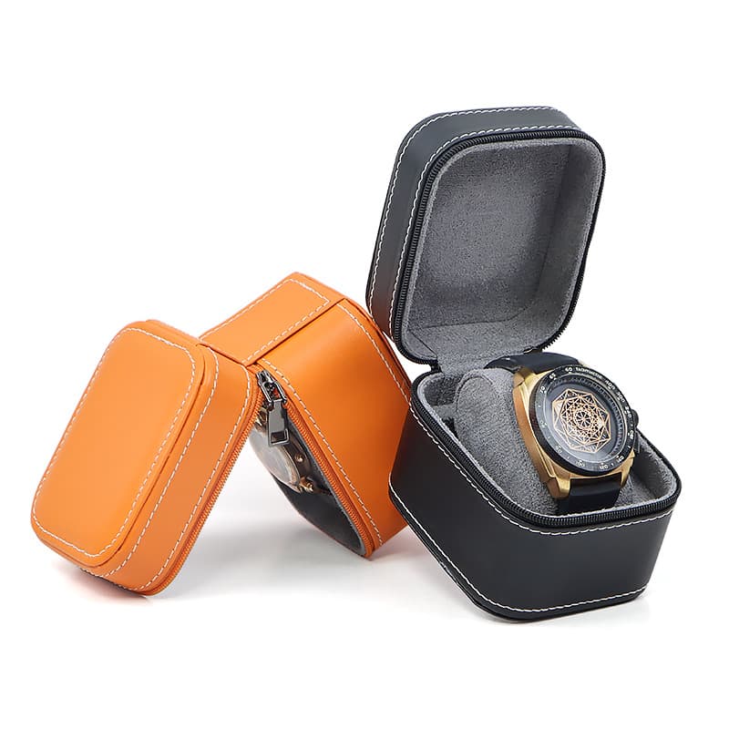 Premium Sense Pu Car Line Watch Box Business Pocket Watch Watch Portable Zipper Fashion Jewelry Packaging Box Storage