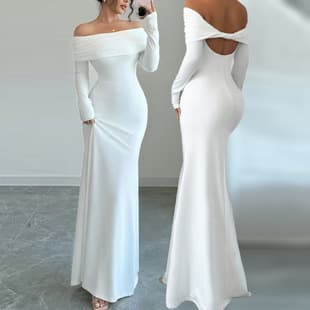 ​​Women's Off-Shoulder Bodycon Dress - Elegant Slim Fit Bandage Dress For Fall​​