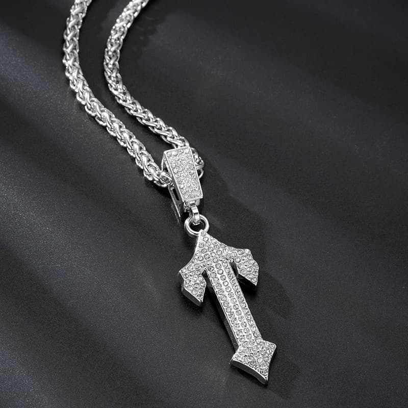 Hip Hop Diamond Studded Letter Necklace Pendant Popular European And American Item Big Sword Letter Long Men's Trendy Chain