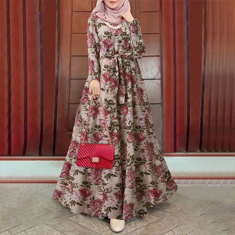 Women's Clothing New arrival detachable belt Bohemian print irregular swing hem dress
