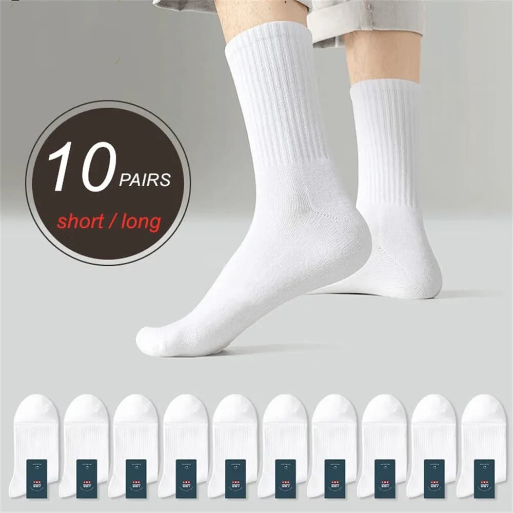 10 Pairs Men Organic Cotton High Quality White Black Business Casual Spring Winter Socks Women Long/Short Tube Sox