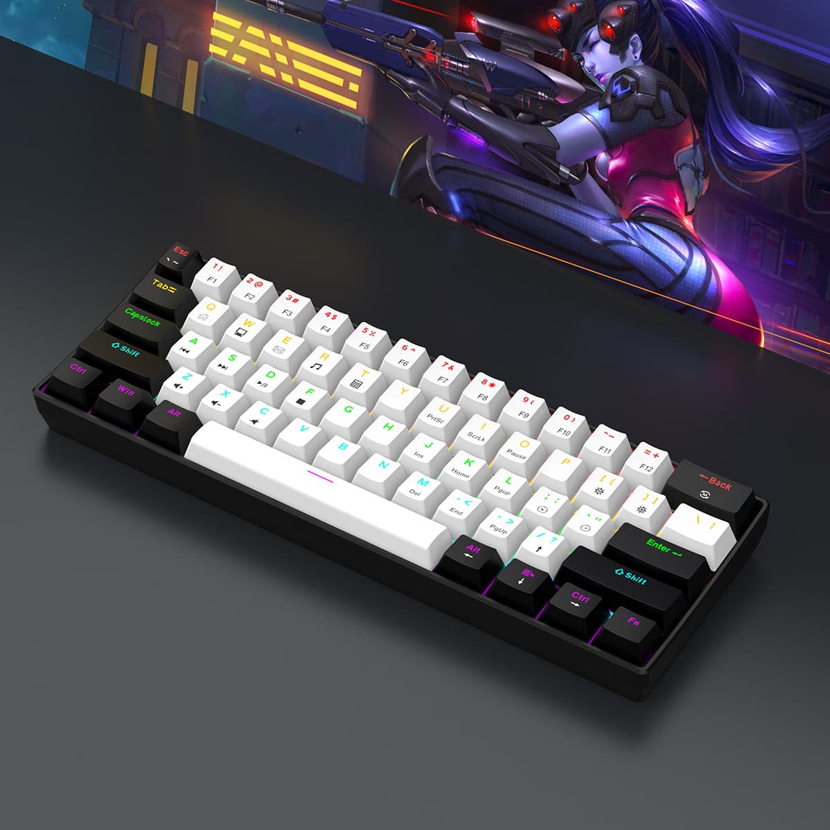 Clavier d'ordinateur portable compact et portable, 61 touches, rétroéclairage RGB, pour le jeu et les affaires.