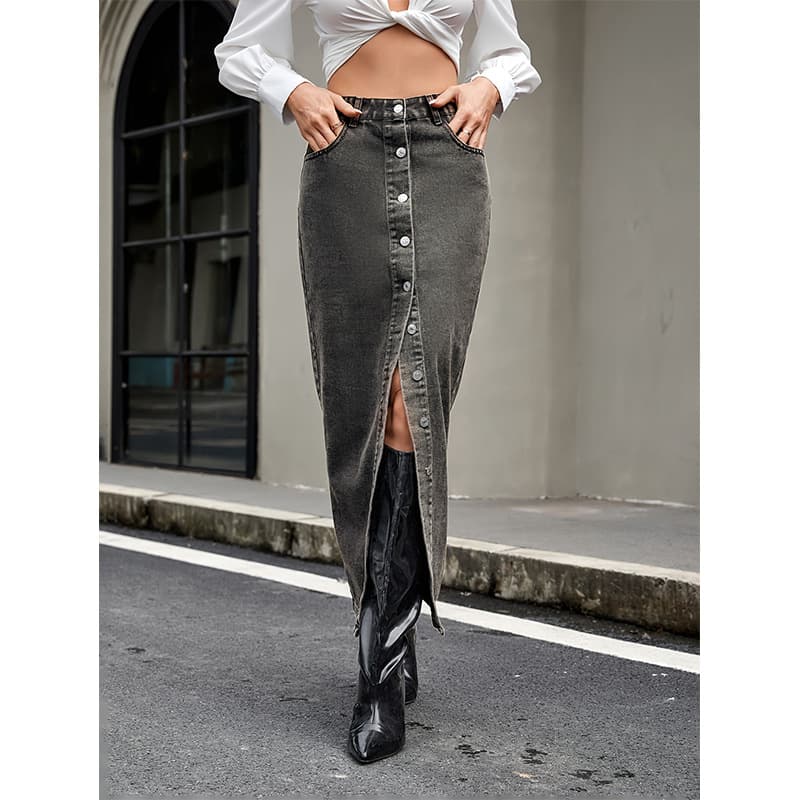 Women's Clothing Retro Trend Multi Button Denim
