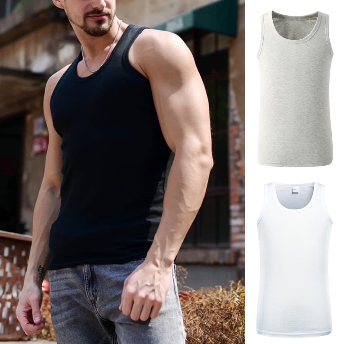Men's Clothing Heavyweight pure cotton vest men's casual I-shaped sports vest men's versatile American elastic fitness vest