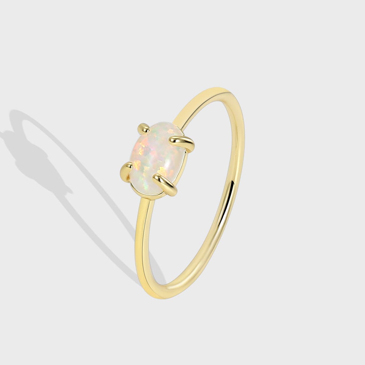 Hand Jewelry Brass Gold Plated Ring Female Simple Style Inlaid Opal Light Luxury All Match Index Finger Ring