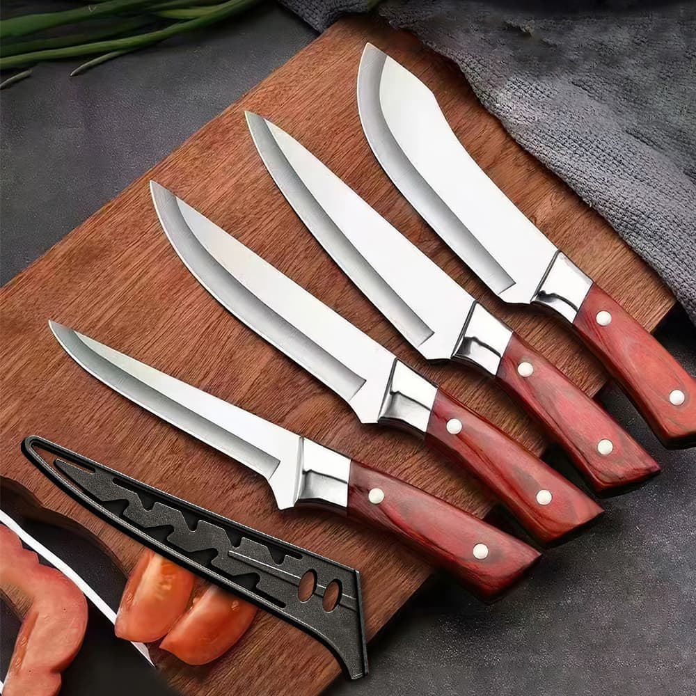 4pcs Hand Forged Butcher Knife Set-Kiritsuke Knives,Meat Cleaver Knife,Boning Knives,Butcher Knives 5Cr15MoV Steel Chef Knife