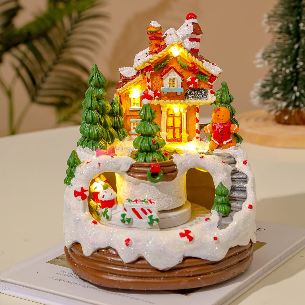 Christmas creative decoration decoration luminous music biscuit house snow house Christmas gift resin crafts