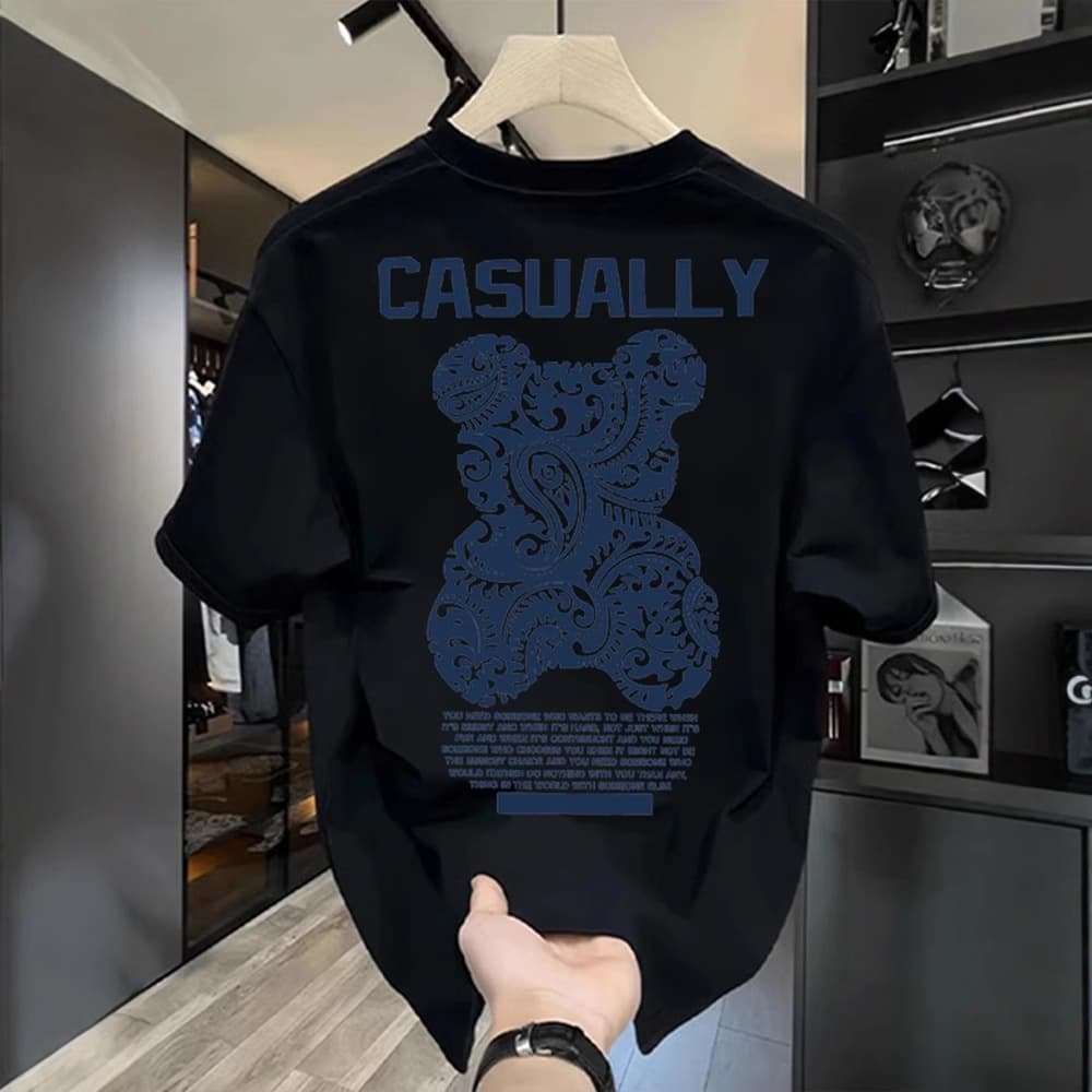 Men's Clothing Cartoon Bear Short Sleeved T Shirt For Women 2023 Spring And Summer New Trendy Brand European Goods Large Version Regular Style Tops