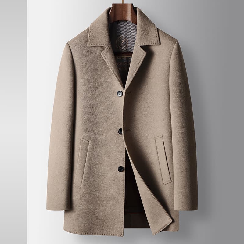 Men's Clothing Men's autumn and winter mid length wool windbreaker detachable Silk cotton lining youth business double sided wool casual jacket
