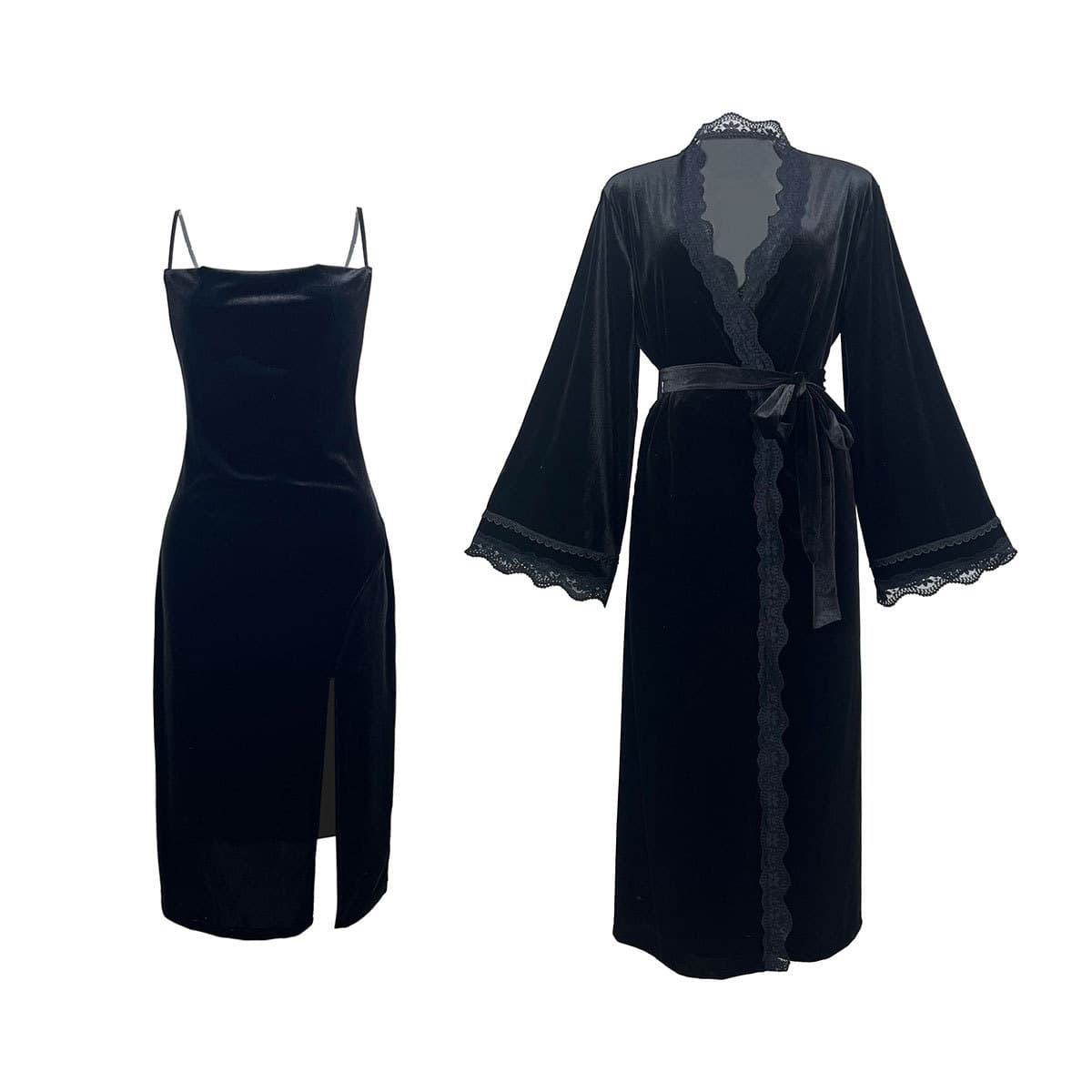 French swing collar sexy slit pure desire backless velvet sweet nightgown simple outer robe home set