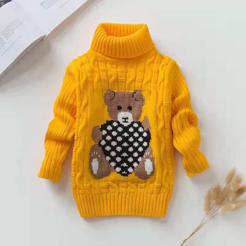 "Soft & Cozy Kids' High Neck Knit Sweater With Cute Bear Design - Unisex Pullover For Boys & Girls (3-8 Years, 100-140cm) - Winter & Spring Essential