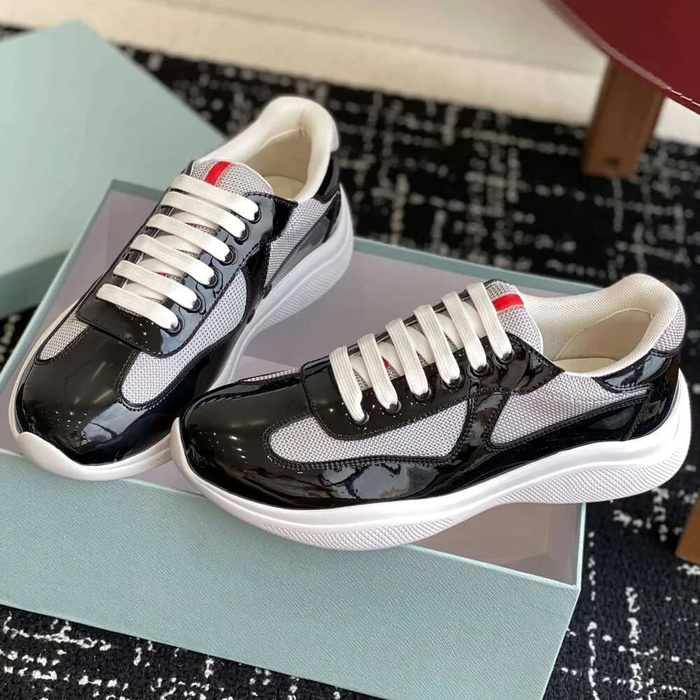 Baskets décontractées en cuir verni et respirant en maille véritable Americas Cup pour hommes et femmes de marque P
