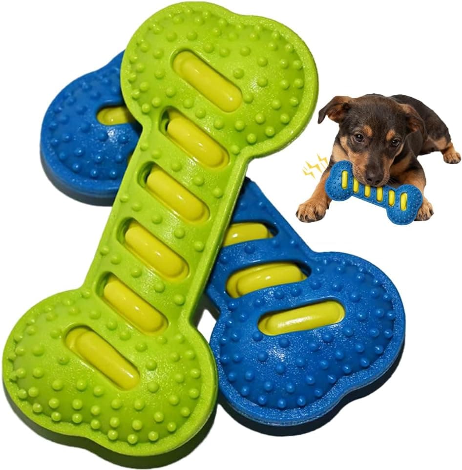 Dog Chew Toys 2 Pack For Aggressive Chewers,Durable Squeaky Medium-Sized Bone Medium, Large Breed To Keep Them Busy & Clean Teeth And Reduce Boredom O
