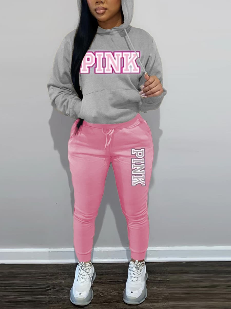 Women's Clothing Casual hooded sweatshirt, letter print sweatpants set, comfortable and fashionable