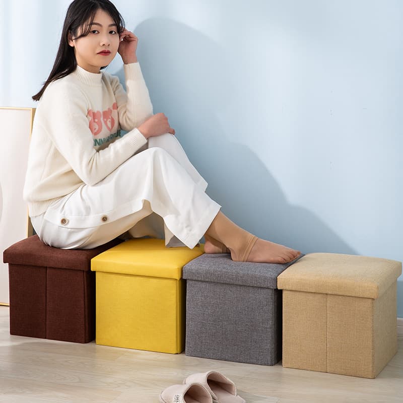 Foldable Storage Ottoman – Square Fabric Storage Bench For Home, Office & Entryway (31x31x31cm, 30L Capacity, Holds 100kg)