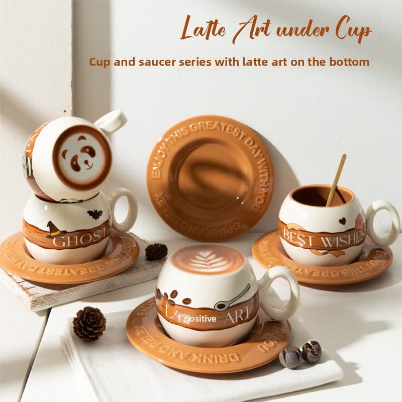 Creative Gift Couple Home Use With Spoon Milk Cute Ceramic Panda Coffee Cup And Saucer Set