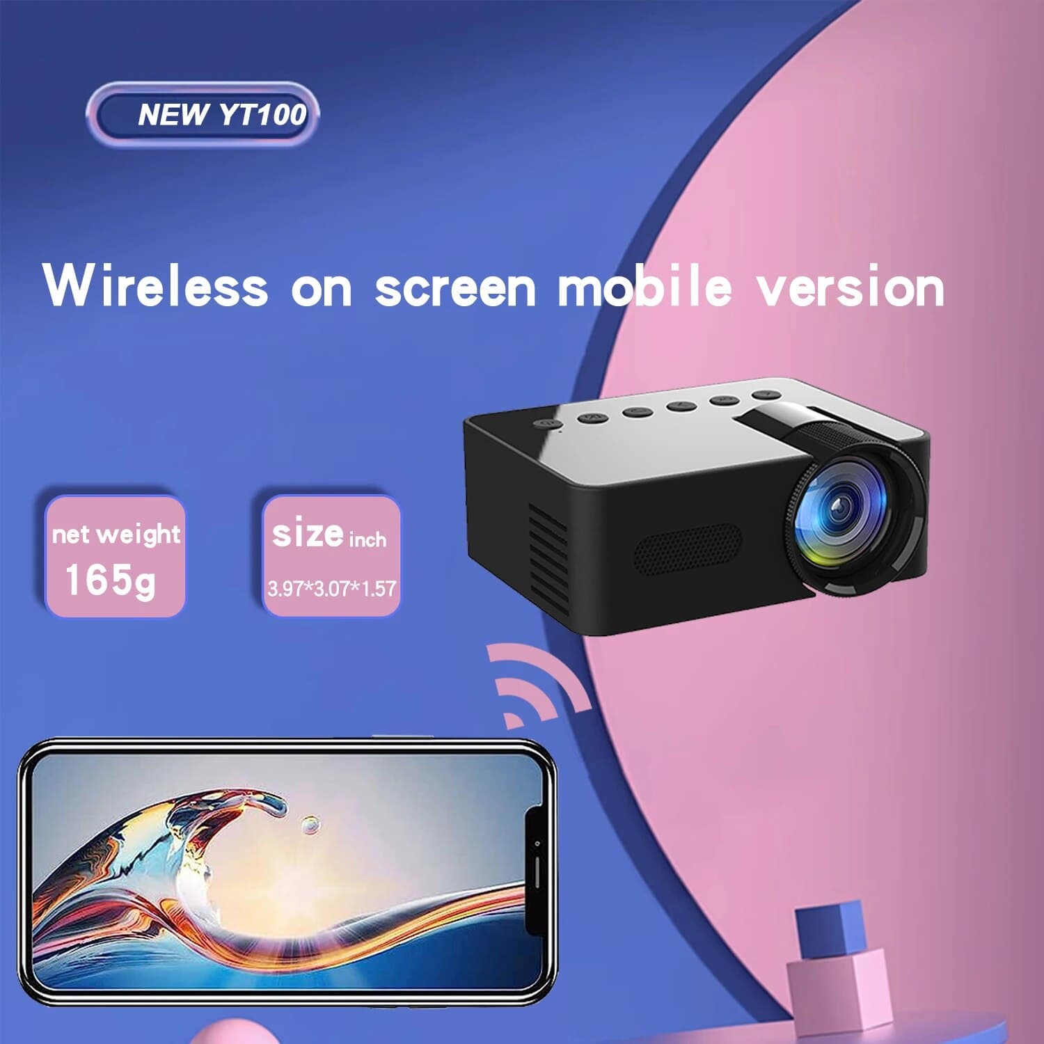 YT100 Wireless Portable Outdoor Indoor Mobile Mini Full HD Video Projector Set