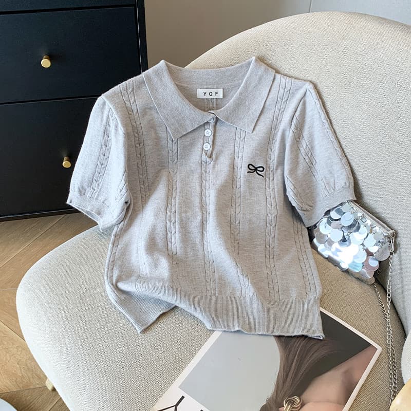 Women's Clothing Polo Collar Chic Sweater T Shirt