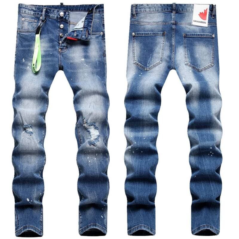 2025 Autumn New Street Trendy Men's Jeans Fashion Hanging Decoration Trend Swinging Paint Slim Fit Small Feet Mid Waist