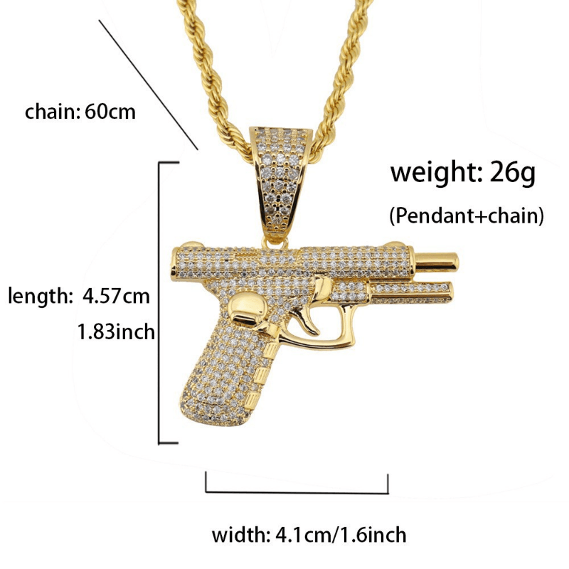 Fashion 2024 New Fashion Hip Hop Crystal Pistol Personality Cool Rap Trend Pendant Necklace for Men Women Gift