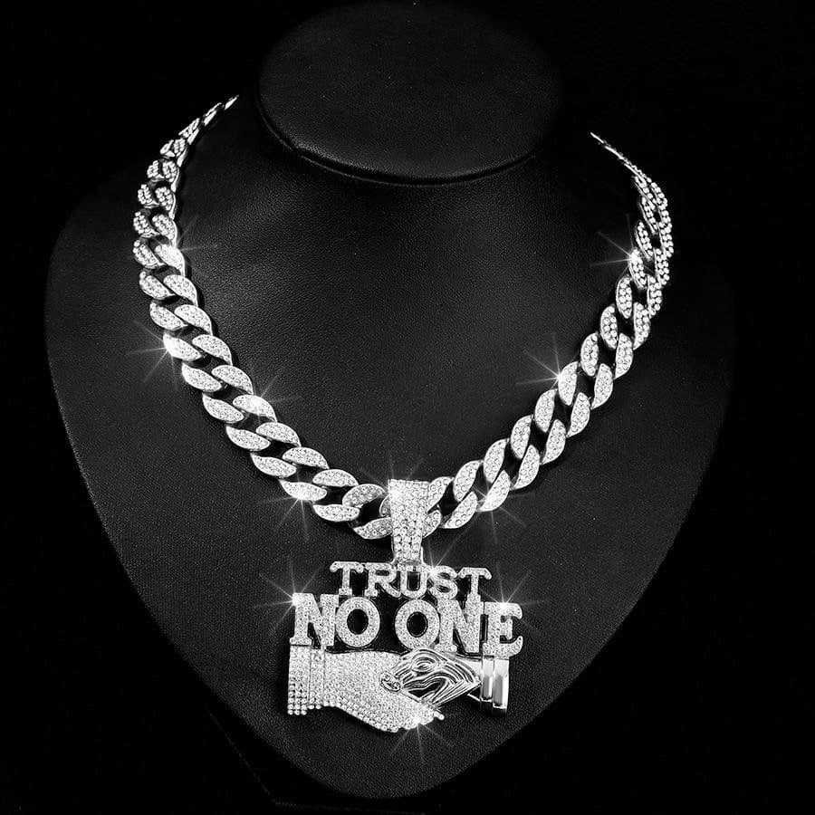 Men’s Jewelry Set Fashion Hip Hop Alloy Letter NO ONE Pendant Men's Personality Handshake Pendant Cuban Chain Necklace Accessories Men