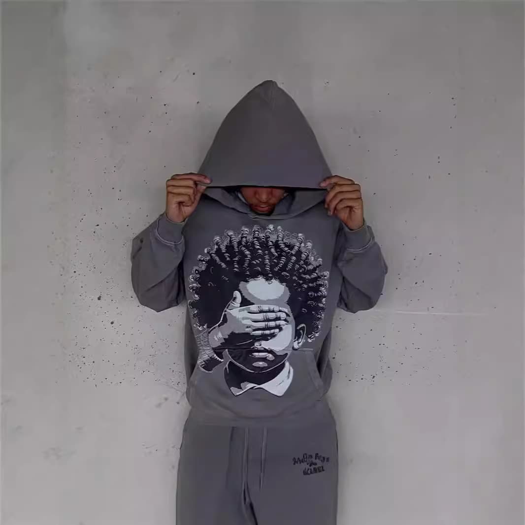 Men's Clothing Y2k Winter Street Fashion 3d Pattern Little Boy Print Fashion Hooded Sweatshirt