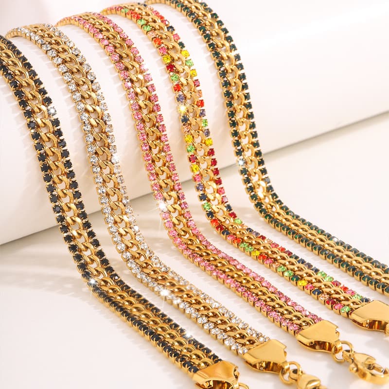 Diamond Bracelet Women Bracelets Gold Titanium Steel Bracelet New NK Full Zircon Titanium For Women, High-End Non-Fading DIY Real Gold Plated Stainle
