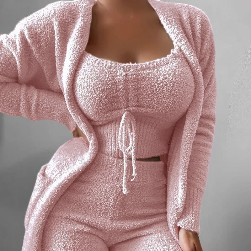 Women's plush three-piece lace-up pajamas suit leisure suit home clothes single piece