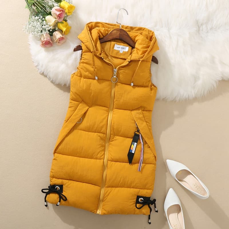 Down vest women's jacket autumn and winter sleeveless waistcoat mid length hooded vest cotton vest wholesale