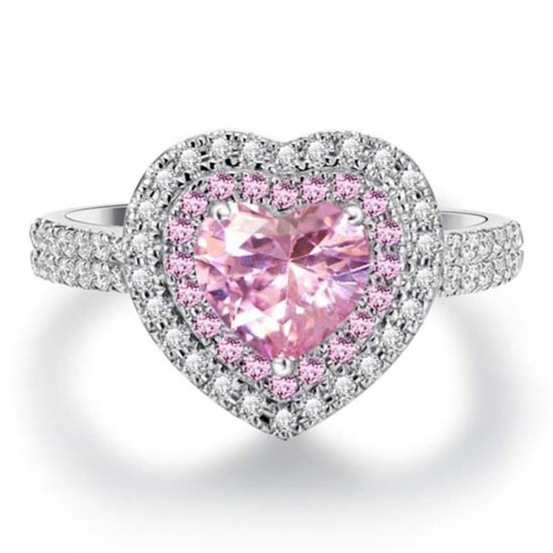 Fashion Delicate Sier Colors Heart Rings for Women Trendy Metal Inlaid Pink Stone Wedding Engagement Jewelry