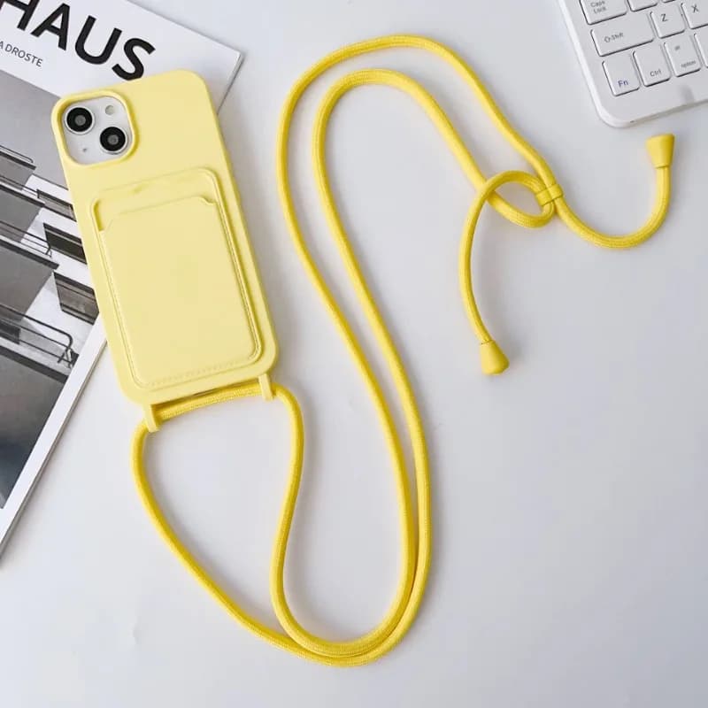 Crossboby Lanyard Rope Phone Case for IPhone 16 15 14 Plus 13 12 11 Pro Max Silicone Card Package Fall Prevention Cover