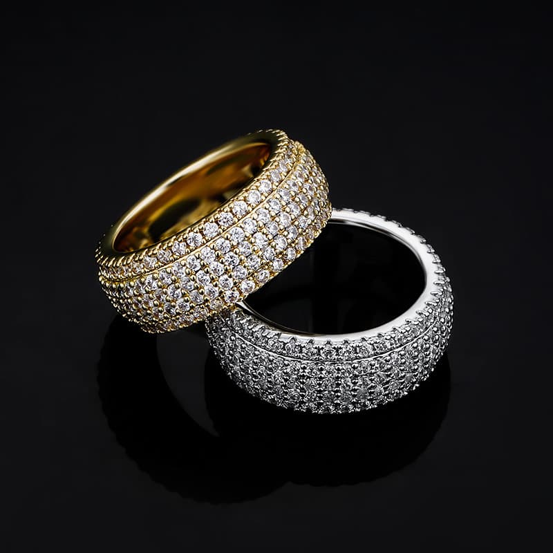 European And American Cross-Border Five-Row Encrypted Full Diamond Personality Men's Hip-Hop Trendy Simple Unisex Ring