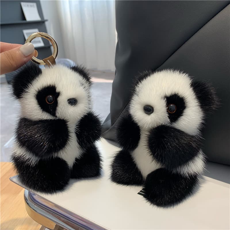 Cute Little Panda Mink Fur Pendant Car Keychain Plush Doll Bag Pendant Cute Gift