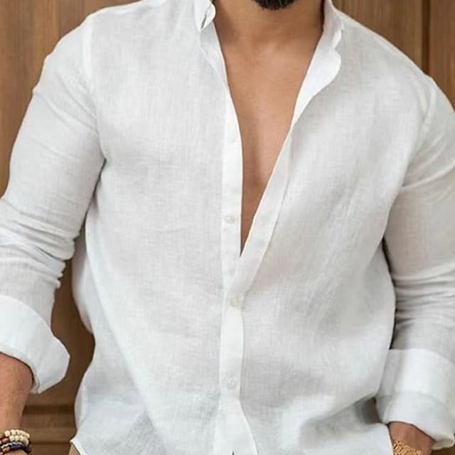 Men's Shirts In Solid Cotton And Linen Colors Are Casual For Young People