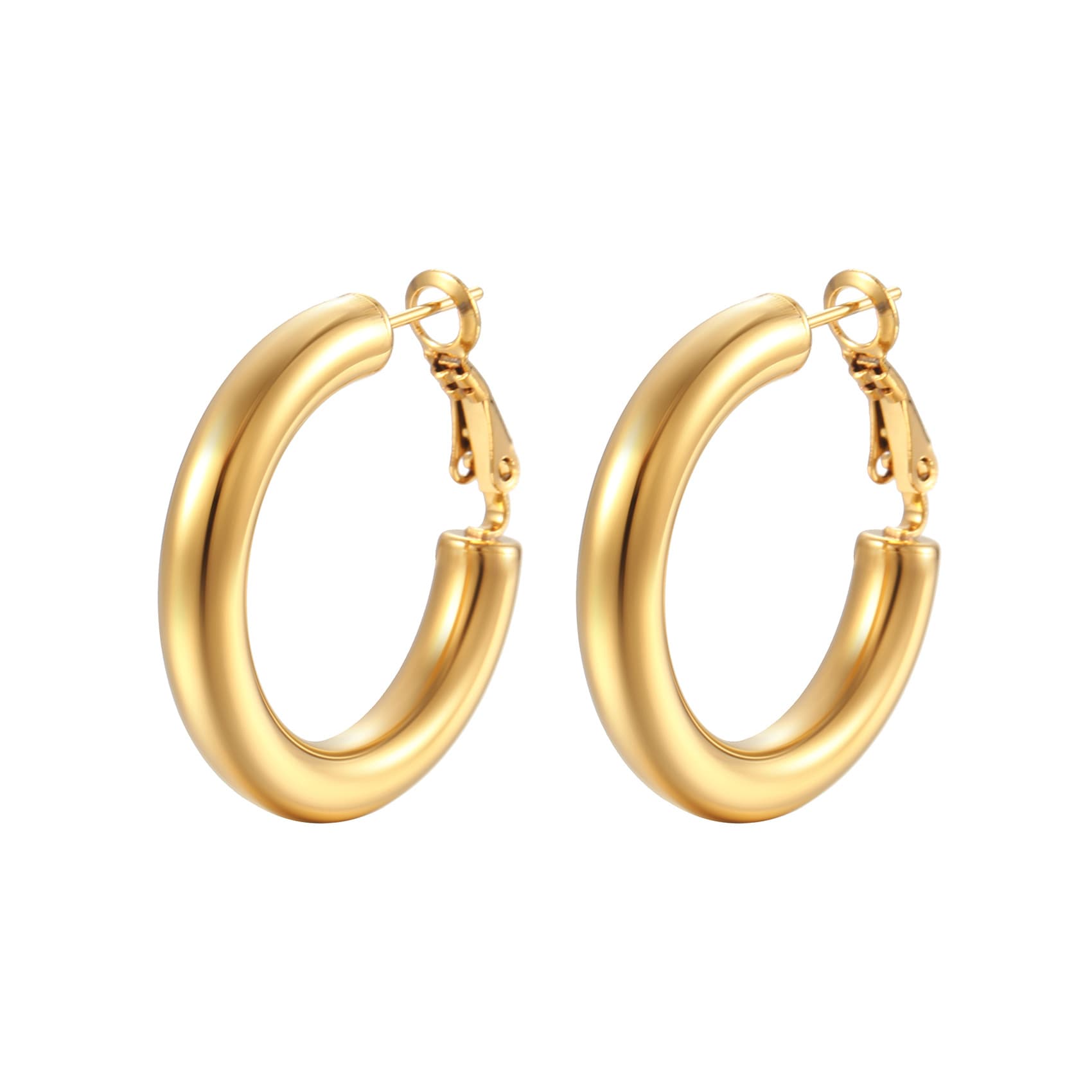 【Same Low Price】Stainless Steel Hollow Round Women's Gold Earrings Simple Style Fashion Versatile Ear Clips