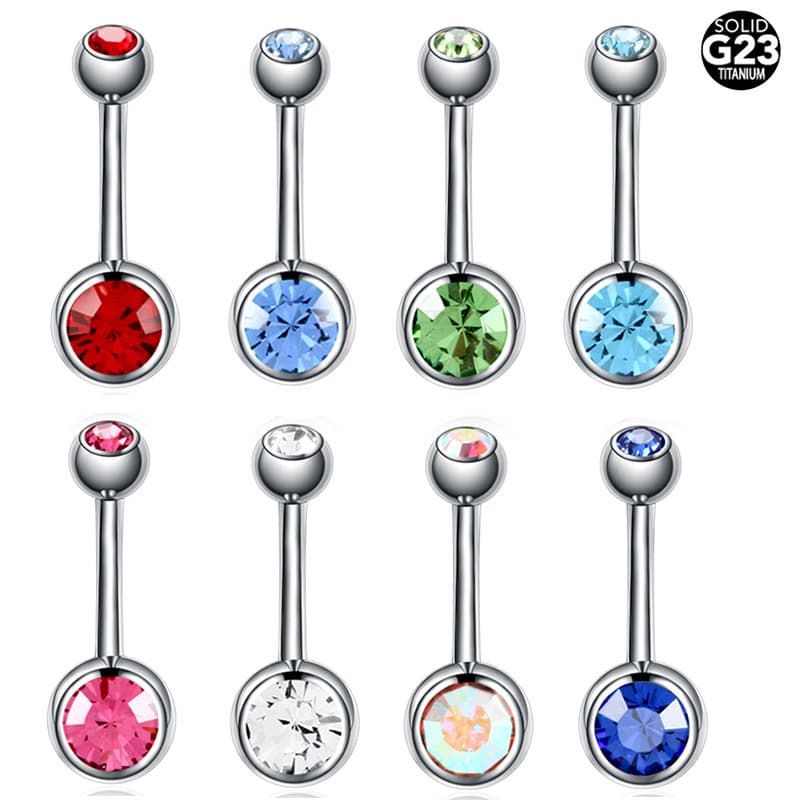 G23 titanium double headed belly button nails with double diamond belly button buckle piercing F136 titanium outer tooth belly button ring