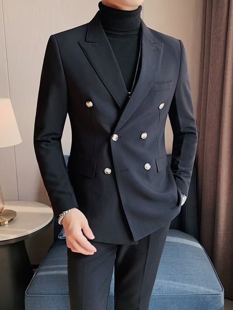 Light and mature casual suit set with double row buttons for autumn and winter, new high-end commuting minimalist suit dress for men