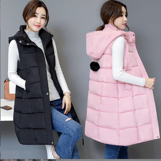 Women's Long Sleeveless Vest With Hooded Design, Lightweight Polyester Puffer Jacket, Oversized Loose Fit, Plus Size Available, Casual Streetwear