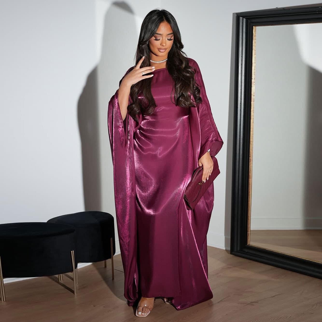 Women's Clothing New Summer Middle East Modest Muslim Fashion Bright Silk Satin Waist Abaya Dress