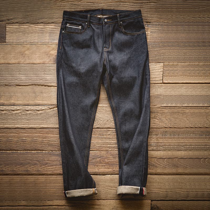 Men's Raw Cow Denim Jeans Denim Straight Heavyweight Dark