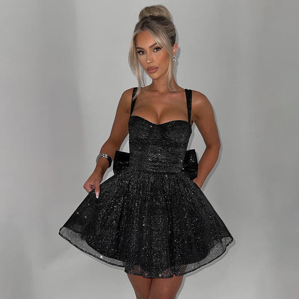 Women's Clothing New Sexy Trend Mesh Splicing Short Skirt One Shoulder Tube Top Backless Dress