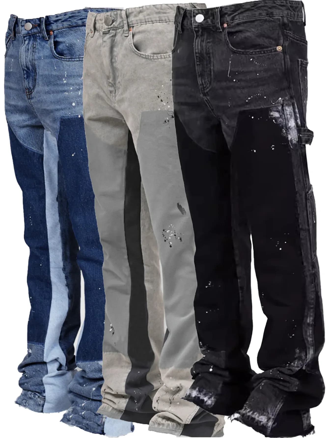 Jeans Men's Work Fashion Stretch Patch Denim Stacked Flare Pants