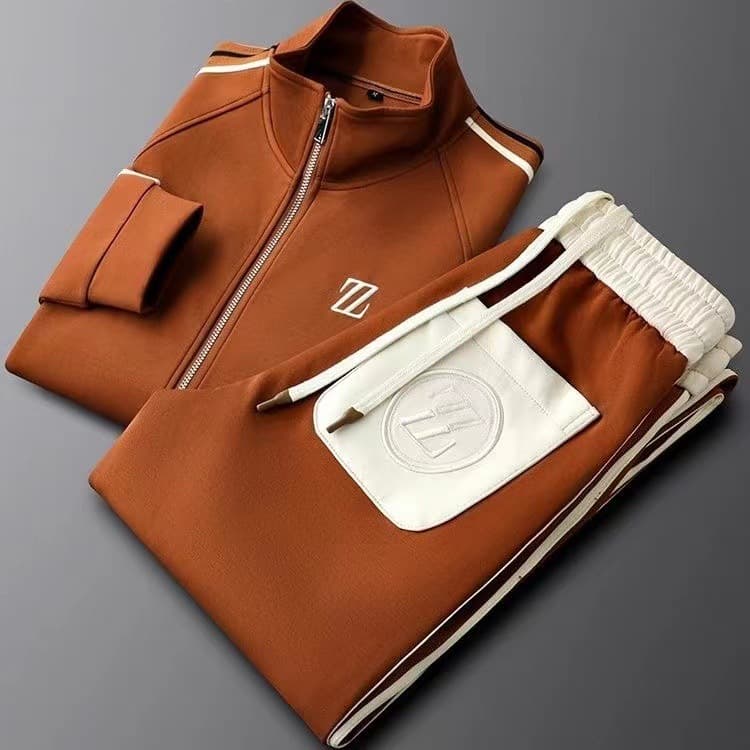 2025 Spring and Autumn New Stand collar Casual Men's Fashion Sports Wear Long Sleeve Straight Leg Pants Two Piece Set for 7b64